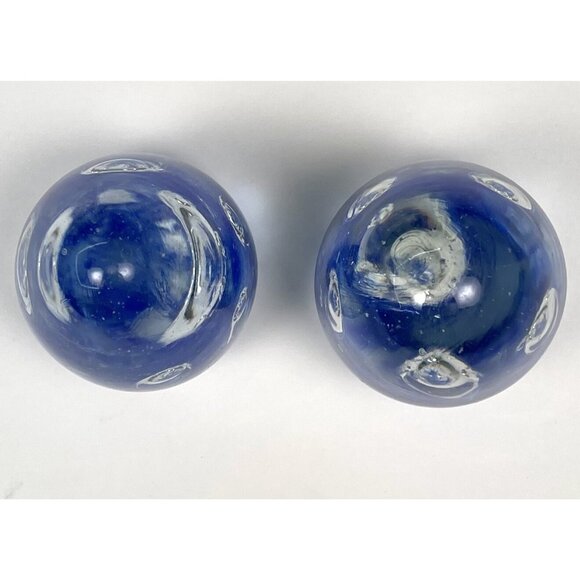 VTG Lot 3 MCM 3.5" Cobalt Hand Blown Egg-Shaped Controlled Bubble PAPERWEIGHTS - Picture 5 of 10